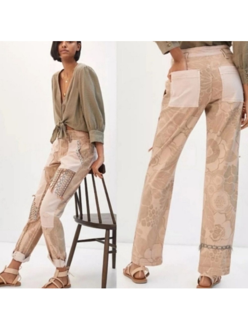Anthropologie Pilcro The Camp Wenderer Patchwork Embellished Pants Bohemian 26 - Picture 2 of 16